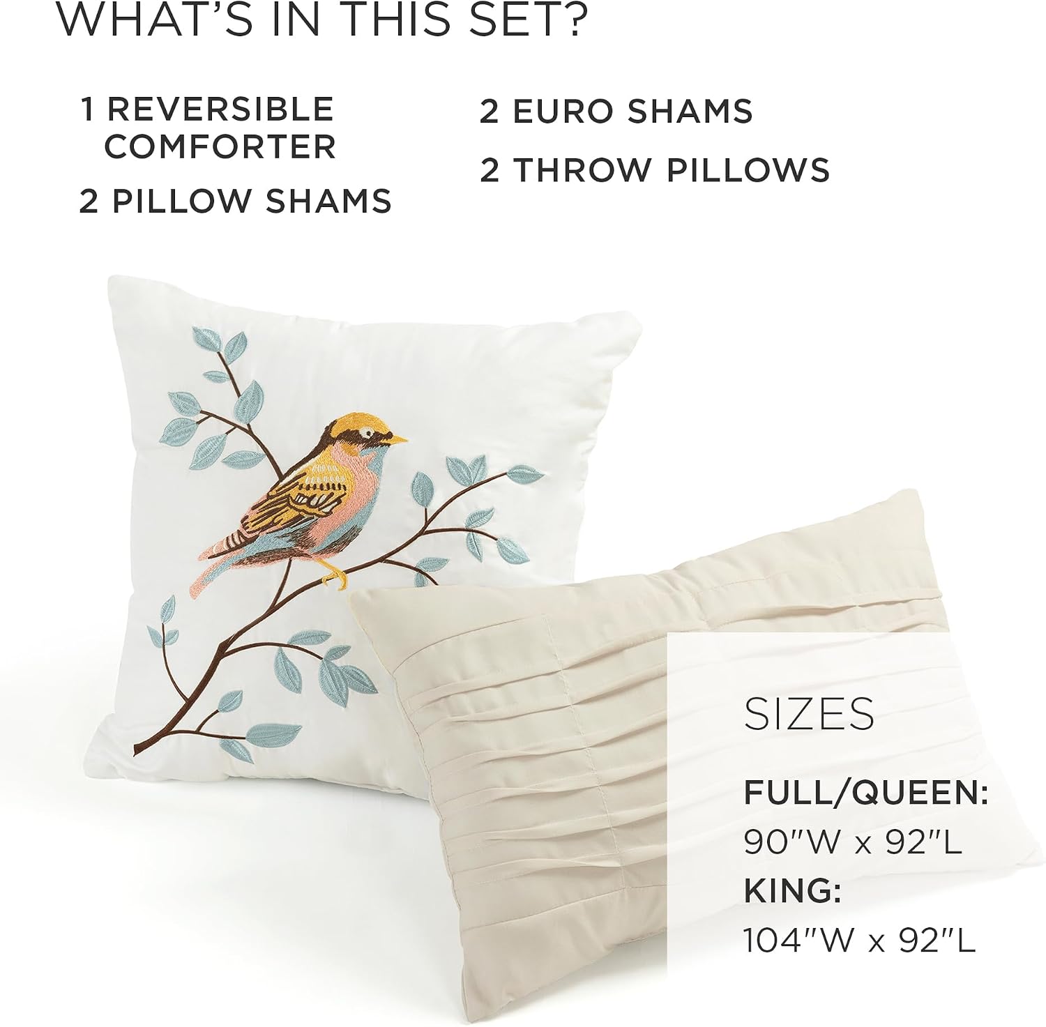 Lush Decor Sydney Floral Comforter Set, 7 Piece Set, Full/Queen, Green & Blue - Fully Styled Bedding Queen Size Comforter Set - Colorful Floral Print - Cottage Core Decor - Coquette Bedding