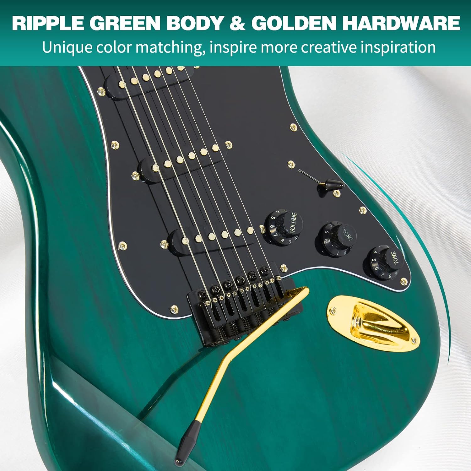 MUSTAR Electric Guitar Kit with 25W Amplifier, 39 Inch Full Size Solid Wood Electric Guitar Beginner Kits, Gig Bag, Digital Tuner, Capo, Strap, Cable, Picks, Birthday Holiday Gifts (Green, MEG-100)