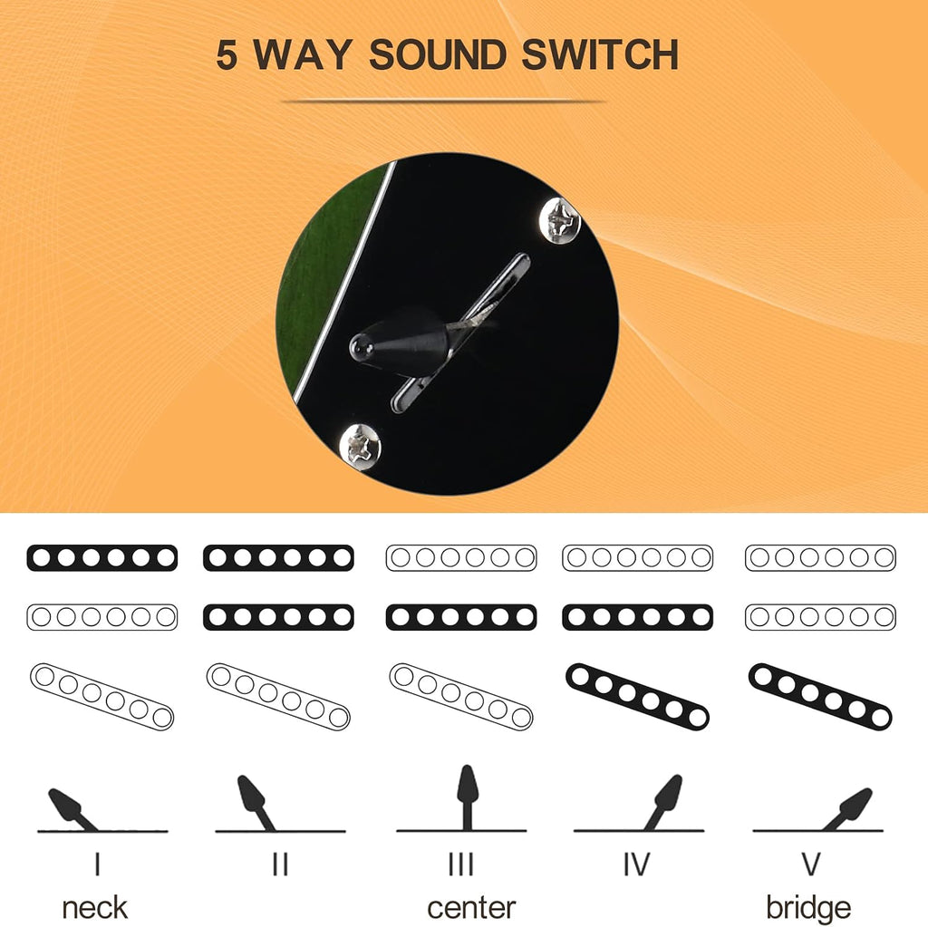 GLARRY Full Size Electric Guitar for Music Lover Beginner with 20W Amp and Accessories Pack Guitar Bag (GREEN, Left Handed 39')
