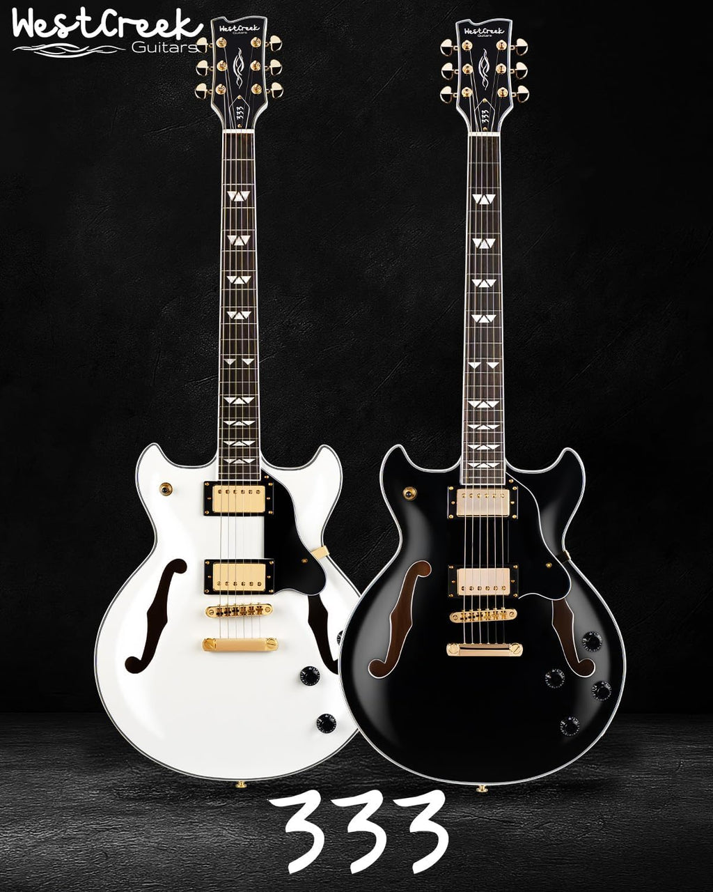 WestCreek 333 Electric Guitar, Semi Hollow Body Jazz Electric Guitar, Alnico Humbucker Pickups, Rosewood Fretboard, Maple Neck, Rounded End Frets, Maple Body, Full size(Void Black)