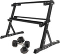 Signature Fitness Fitvids Rubber Encased Hex Dumbbell – 25LB Pair with 2-Tier Rack – 25LB Pair with 2T-Rack, Bundle – Black