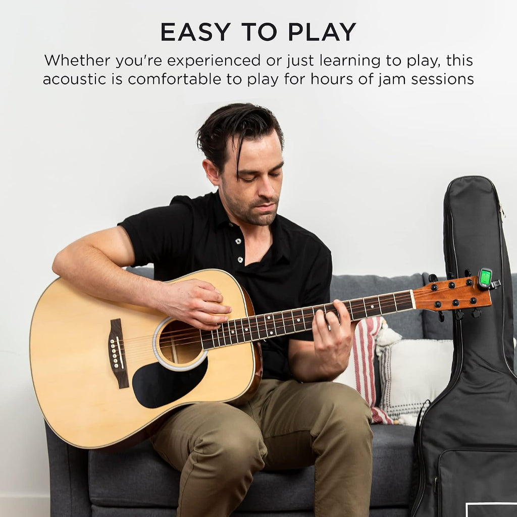 Best Choice Products 41in Full Size Beginner All Wood Acoustic Guitar Starter Set w/Gig Bag, Strap, Capo, Strings, Picks - Natural