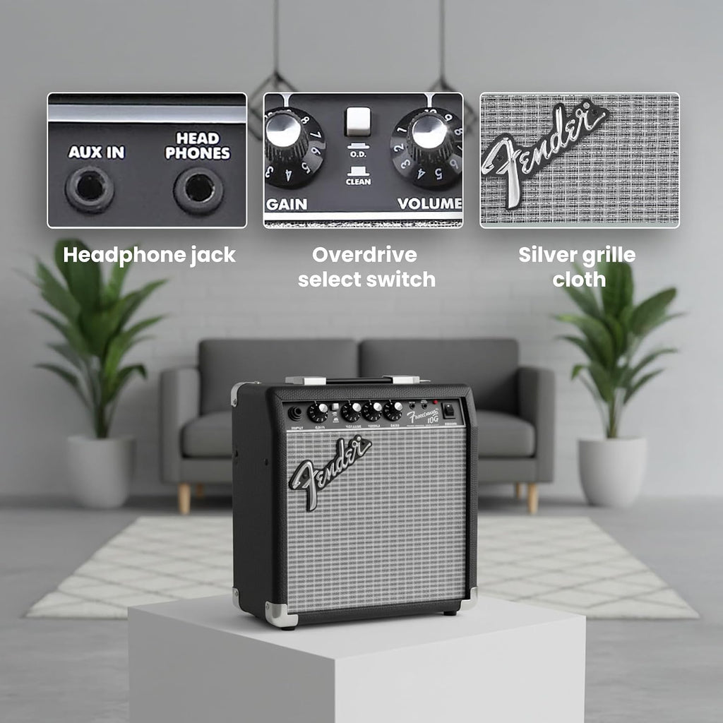 Fender Frontman 10G Guitar Combo Amplifier - Black Bundle with Cable and Austin Bazaar Exclusive 12-Pack Picks