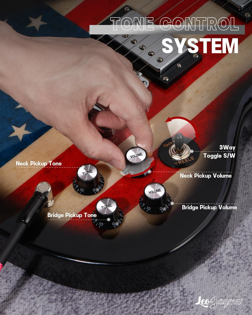 Leo Jaymz 39 Inch Solid Body Electric Guitar,Maple Neck and Laurel Wood Fretboard (US Flag)