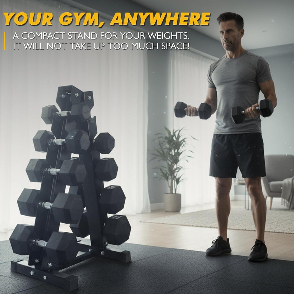 RITFIT Rubber Hex Dumbbells Set with Rack, 180-780LB Heavy-Duty Cast Iron Core, Knurled Chrome Handle, Space-Saving Storage Rack for Home Gym Strength Training