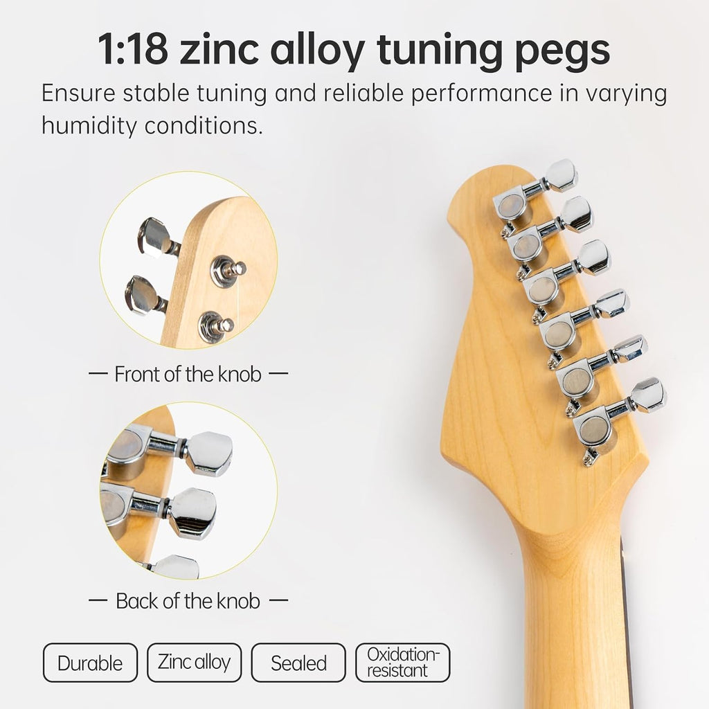 MOSEN Beginner Electric Guitar 39 inch Solid Body, HSS Pickup with Coil Split, Full Size Guitar Starter Set w/Amp, Gig Bag, Tuner, Capo, Cable, All Accessories,MS-SS60-White
