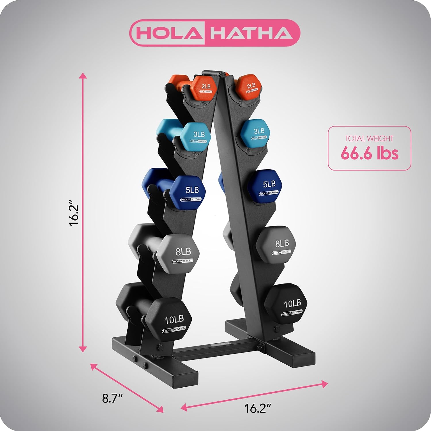 HolaHatha Neoprene Dumbbell Weights Set w/Rack, Home Gym Equipment - Portable Weighted Exercise Dumbbells for Fitness, Training, and Lifting Workouts