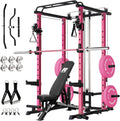 RitFit Multi-Function Garage & Home Gym Package Includes 1200LBS Power Cage PPC03/P3 with Cable Crossover System, Weight Bench, Olympic Barbell Weight Set, Full Body Workout