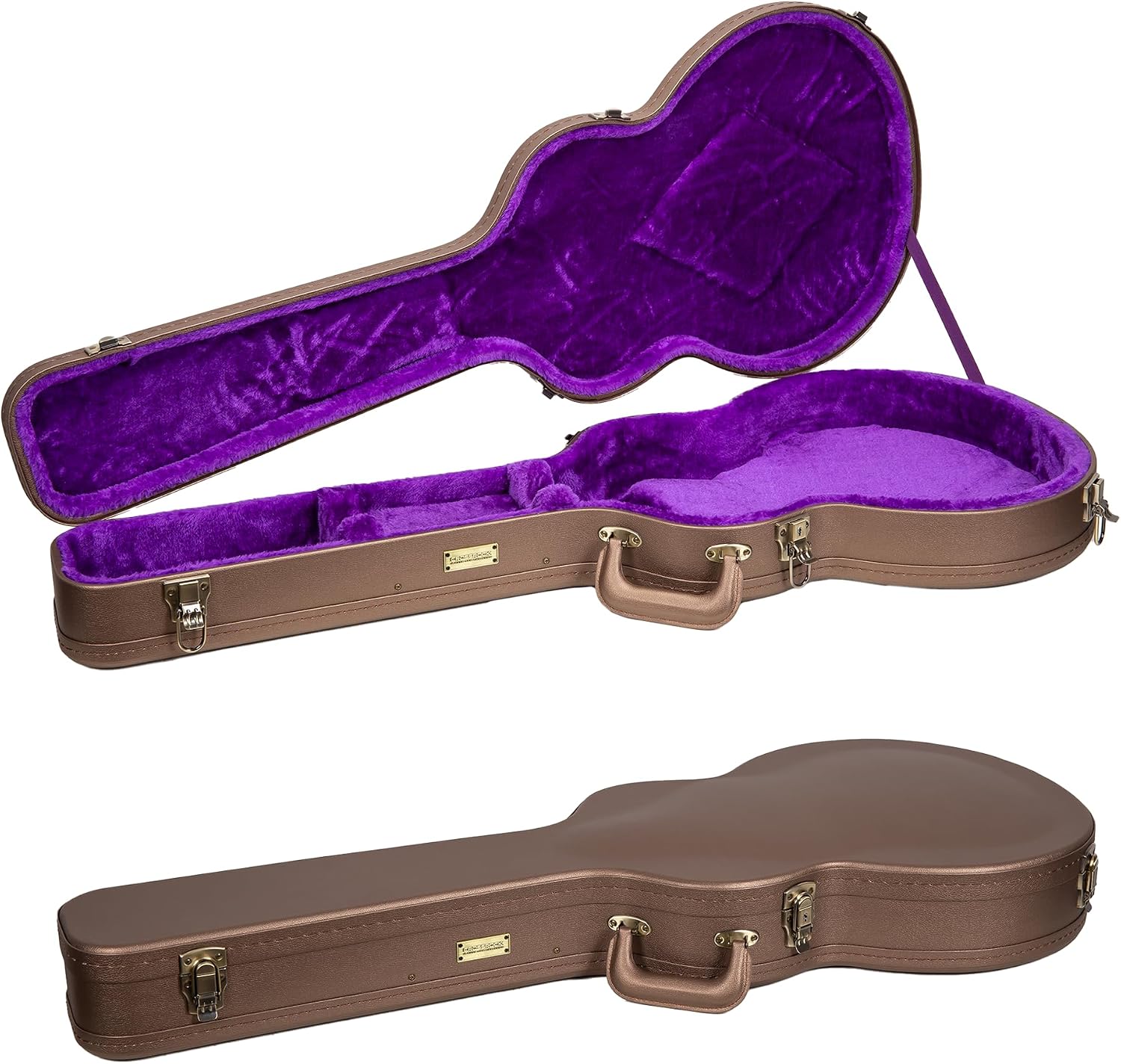 Crossrock Wooden Electric Guitar Case for 335 Style Semi-Hollow | Chocolate Brown Faux Leather, Purple Velvet Interior, Lock – Designer Series(CRW520SACB)