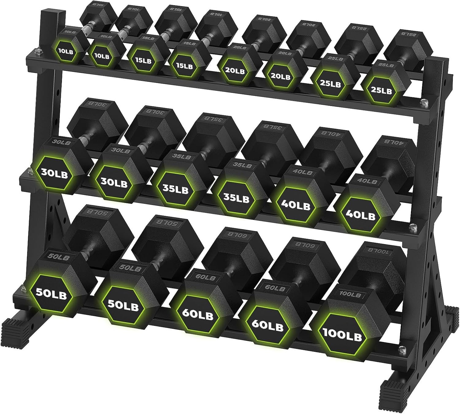 HANDBODE Hex Dumbbell Set with Rack, 300-840 lb Rubber Coated Fixed Weights Sets with Heavy Duty Storage Stand, Hexagon Shape, Multiple Weight Options Home Gym Equipment for Strength Training