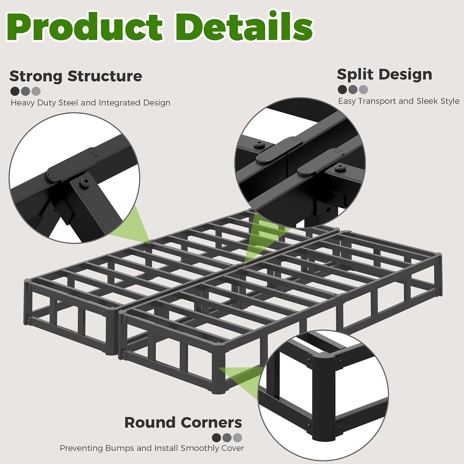 EMODA 7 Inch Split King Box Spring Bed Base, 3500LBS Heavy Duty Metal King Size Box Spring Mattress Foundation with Fabric Cover, Noise-Free, Non Slip, Easy Assembly