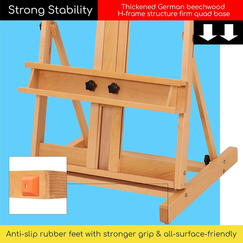 MEEDEN Large H-Frame Easel, Easel Stand for Paintings, Painting Easels, Easel Stand for Display, Solid Beechwood Wooden Easels for Painting Canvas, Holds Canvases Up to 78', Natural Color