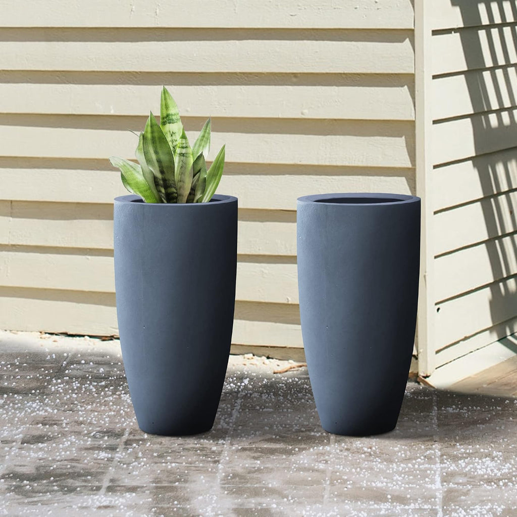 Kante 23.6' H Charcoal Concrete Tall Planters Two Pack, Large Outdoor Indoor Garden Plant Pots with Drainage Hole and Rubber Plug, Modern Decor for Home and Garden