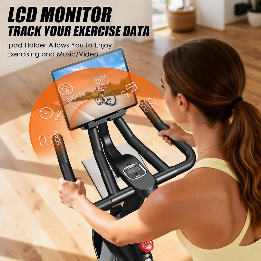 pooboo Exercise Bike,Stationary Bike with Exclusive App for Home,Magnetic Low Noise Indoor Cycling Bike with 350lbs Weight Capacity,Adjustable Seat,Tablet Mount and LCD Display for Weight Loss