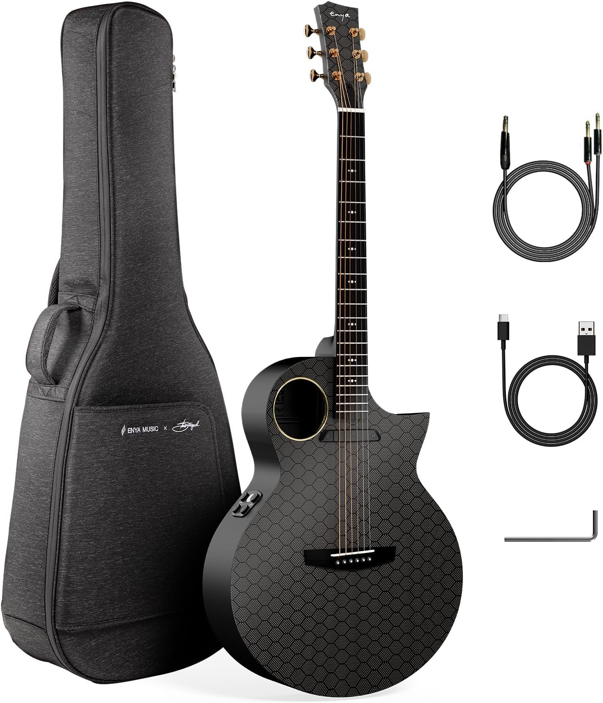 Enya X4 PRO Custom Luca Stricagnoli Collaboration Edition – Black Hole, 41' Full-Size Carbon Fiber Acoustic-Electric Guitar, Smart Onboard Pickup System, Cutaway Design, with Custom Gig Bag