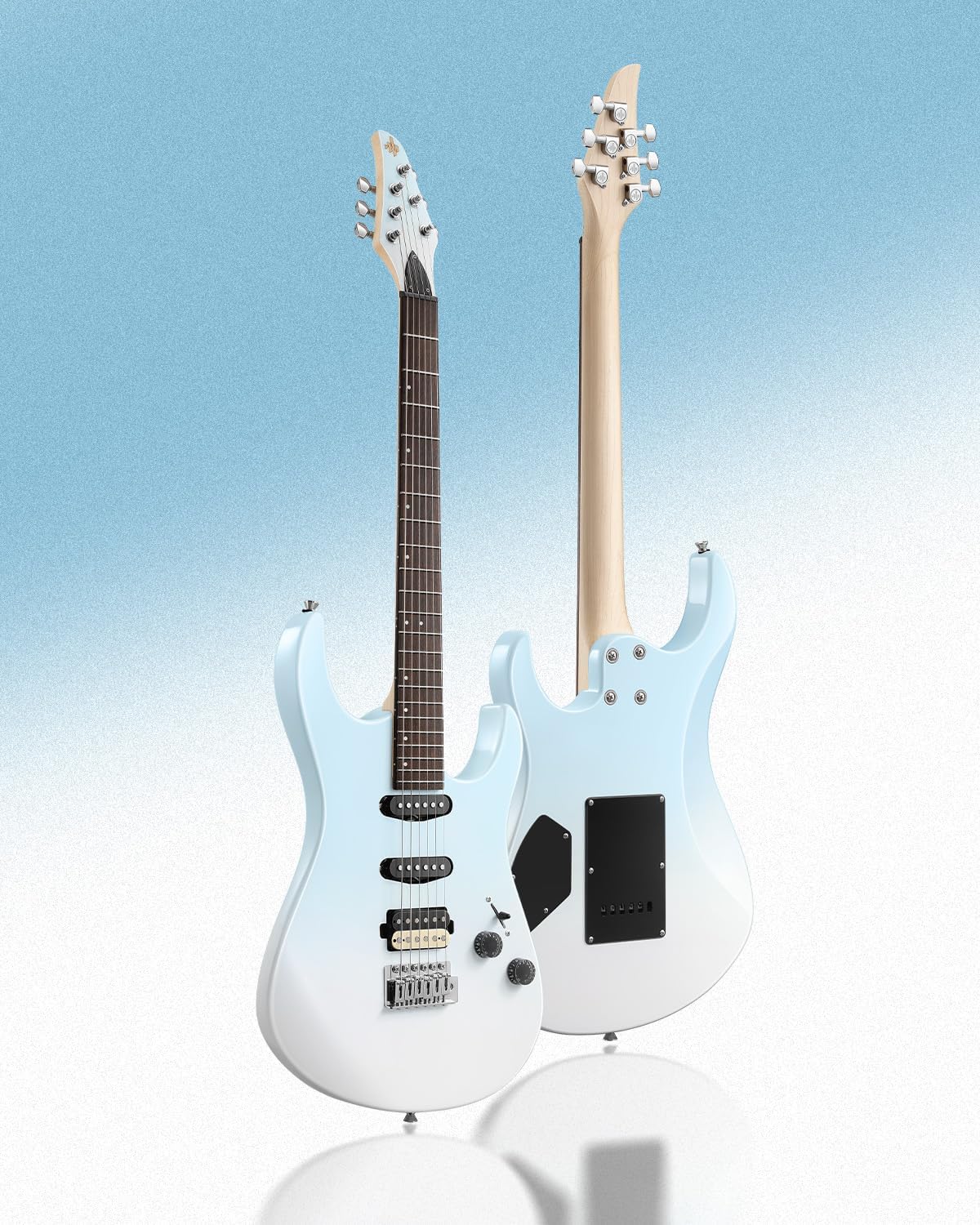 Donner DMT-66 Solid Body Electric Guitar Kit for Beginners, Full Size 39' Electric Guitar with HSS Pickups, Poplar Body, Maple Neck, Starter Guitar with Gig Bag, Strap, Whammy Bar Arm, Gradient Blue
