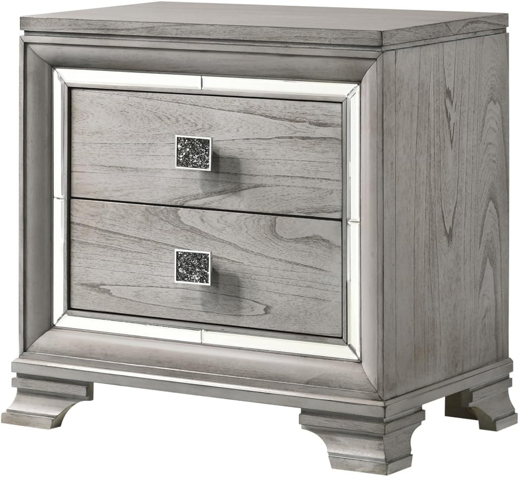 Contemporary Gray Finish Upholstered Padded King Size LED Light Bed Solid Wood 4pc Wooden Bedroom Set