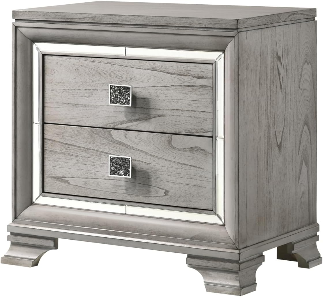 Contemporary Gray Finish Upholstered Padded King Size LED Light Bed Solid Wood 4pc Wooden Bedroom Set