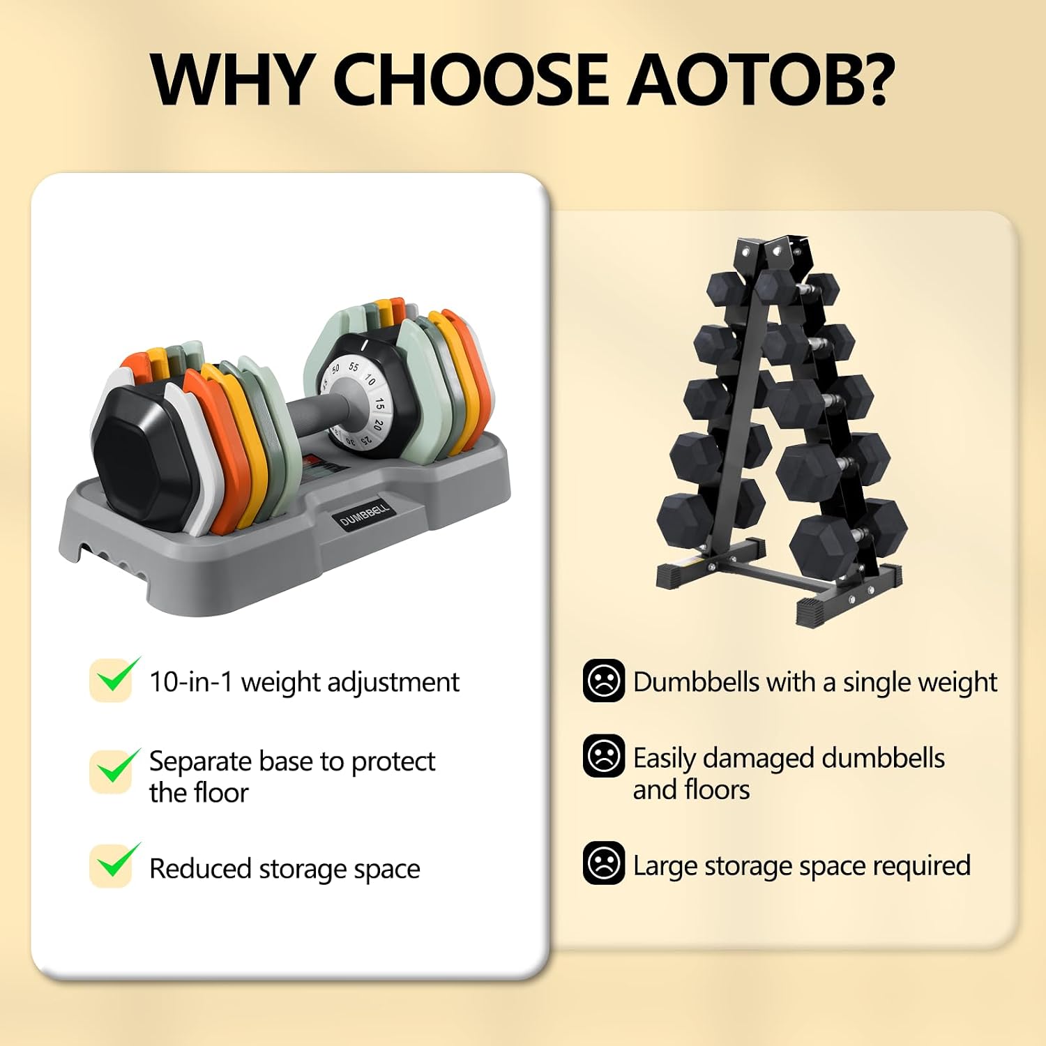 AOTOB Adjustable Dumbbell Set 25/55 Lbs (Pair), Fast Weight Adjustment with Anti-Slip Turning Handle, Space-Saving for Home Gym, Strength Training Equipment for Men & Women