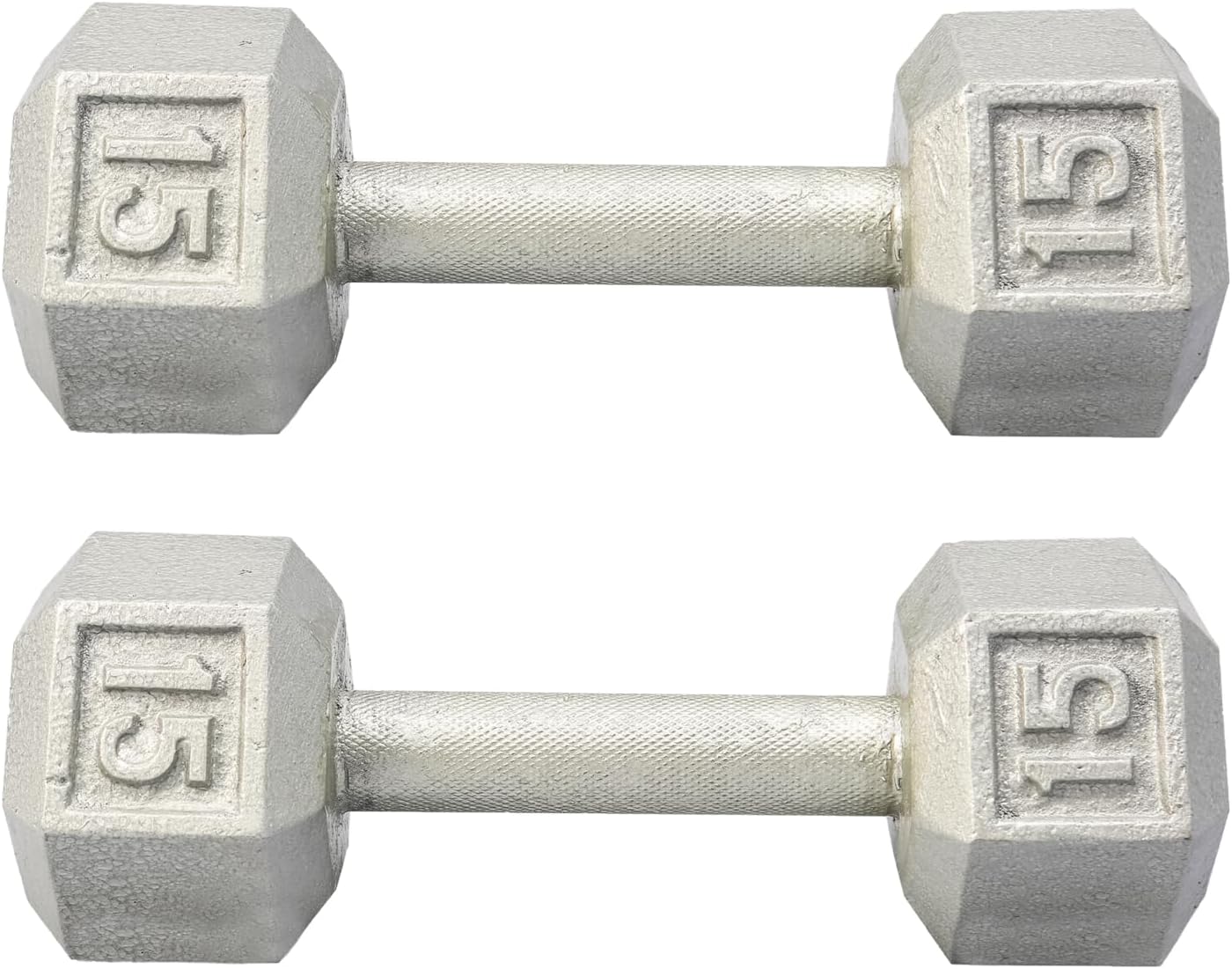 Hydra Fitness Exchange Cast Iron Hex Dumbbell 3 lb to 100 lb (in Single & Pair) - Solid Hexagon Silver Coating Dumbbell Set Strength Training Free Weights for Women & Men Residential Only