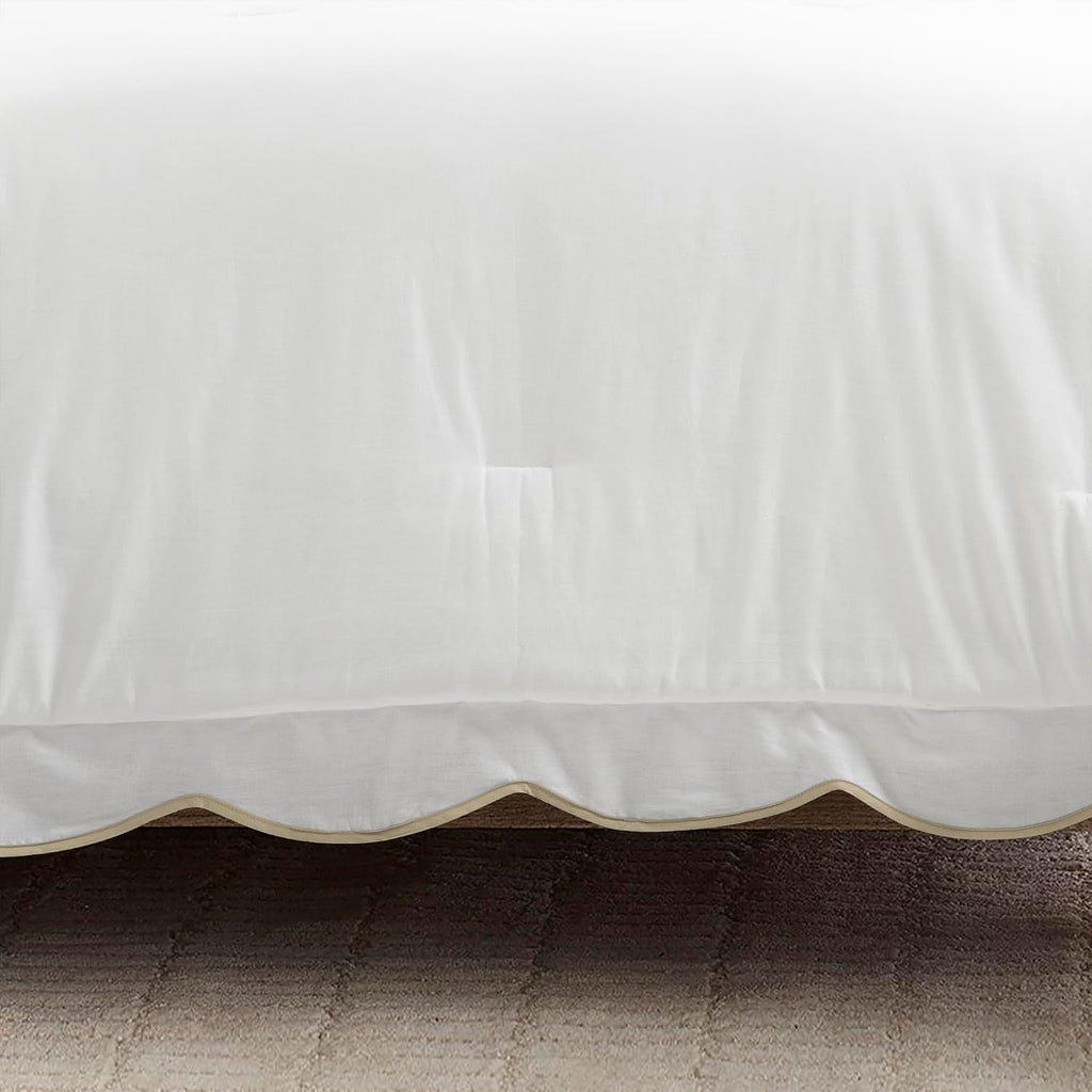 Lush Decor Coastal Chic Scalloped Edge Comforter Set, 3 Piece Set Full/Queen, Neutral & White - Queen Bedding Set - White Comforter Queen - Coastal Decor