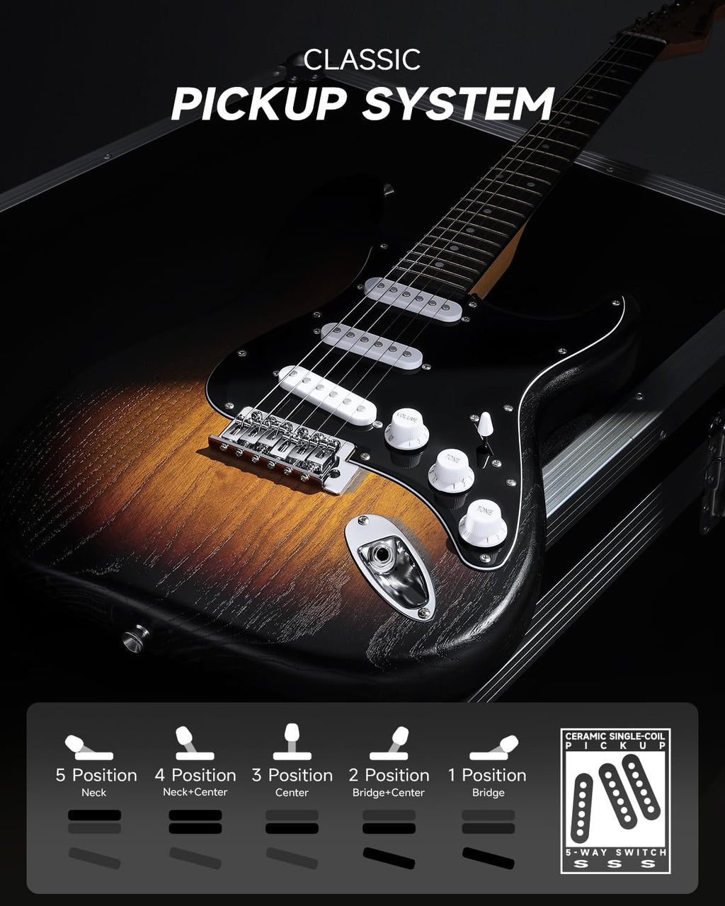 DONNER DST-80 Electric Guitar 39' Beginner Electric Guitar Kit with Amp, Classic SSS Pickup Complete with Gig Bag, Tuner, Capo, Strap, Picks, and Free Online Lessons, Red Tea Burst