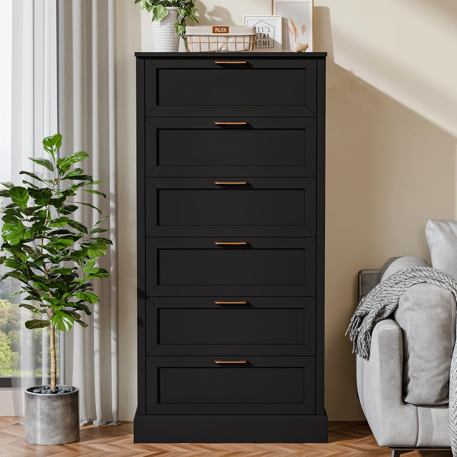 Zamildon's Dresser Bedroom, 55' Tall Dressers for Bedroom with Anti-Tip Device, Black Dresser Modern Storage Closet with Handle for Hallway,Entryway