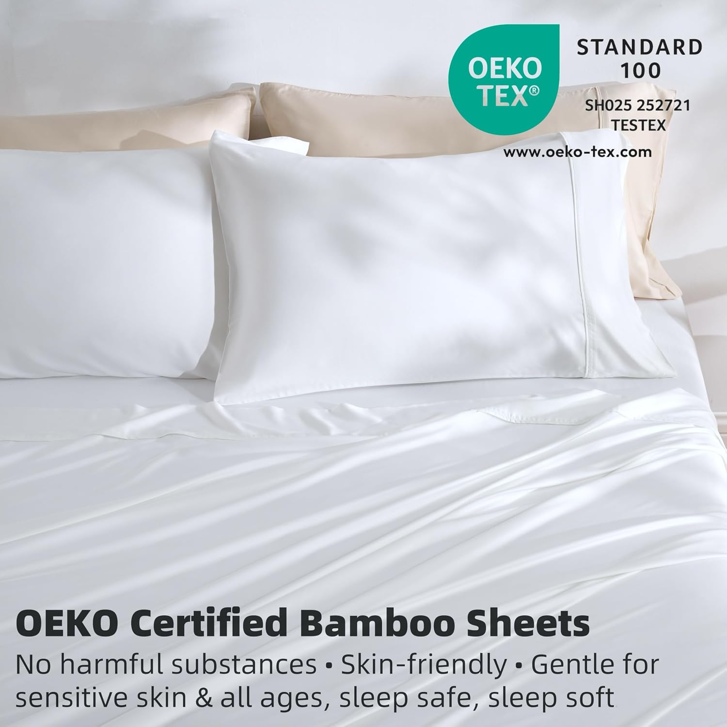 GOKOTTA King Size Sheets Set 4 Piece, 100% FSC® Certified Rayon Derived from Bamboo, Luxury Breathable and Silky Soft Sheets, Deep Pocket 16' Fitted Sheet with Elastic Corner Straps, Bright White