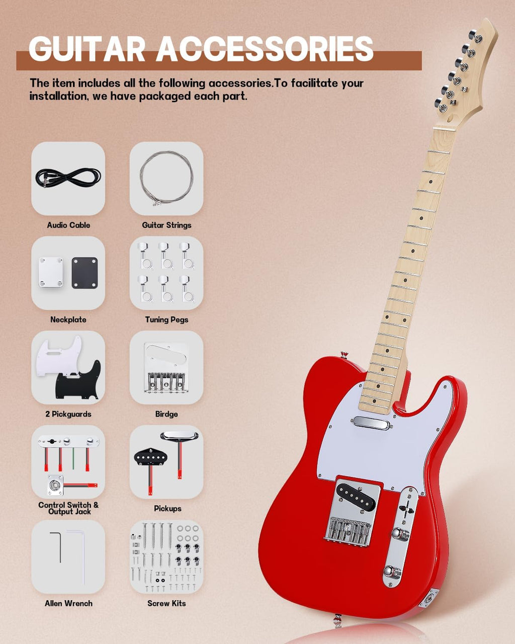 Leo Jaymz Print DIY Electric Guitar Kits (TL Carnival Red (New))
