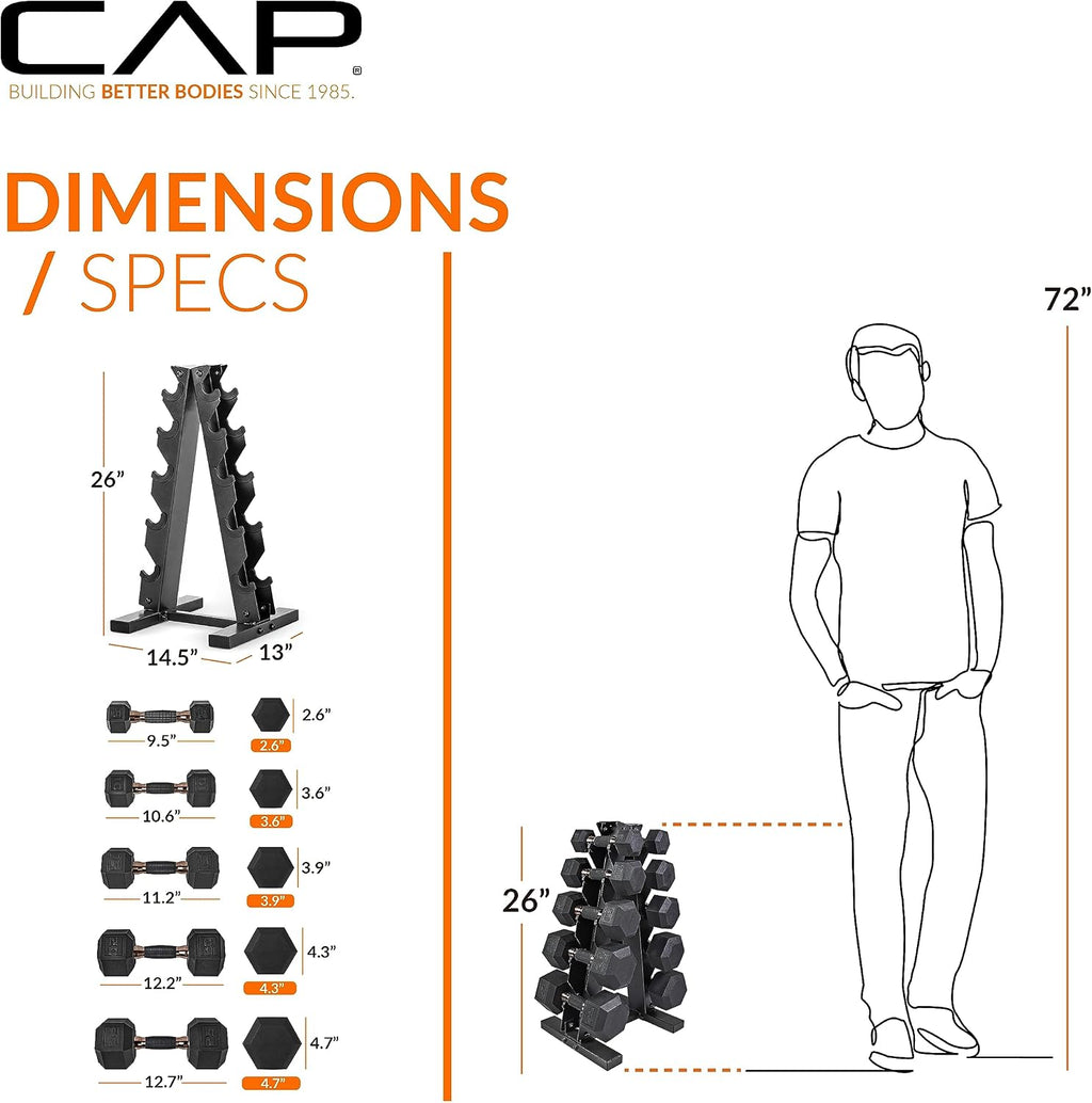 CAP Barbell 150 LB Coated Hex Dumbbell with Copper Handle Weight Set and Vertical Rack