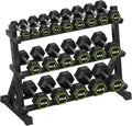 HANDBODE 3-Tier Dumbbell Rack Stand, 1000LB Capacity Storage Rack, Weight Rack for Dumbbells, Kettlebell, 390–700 lb Rubber Coated Fixed Weight Sets, Home Gym Strength Training Equipment