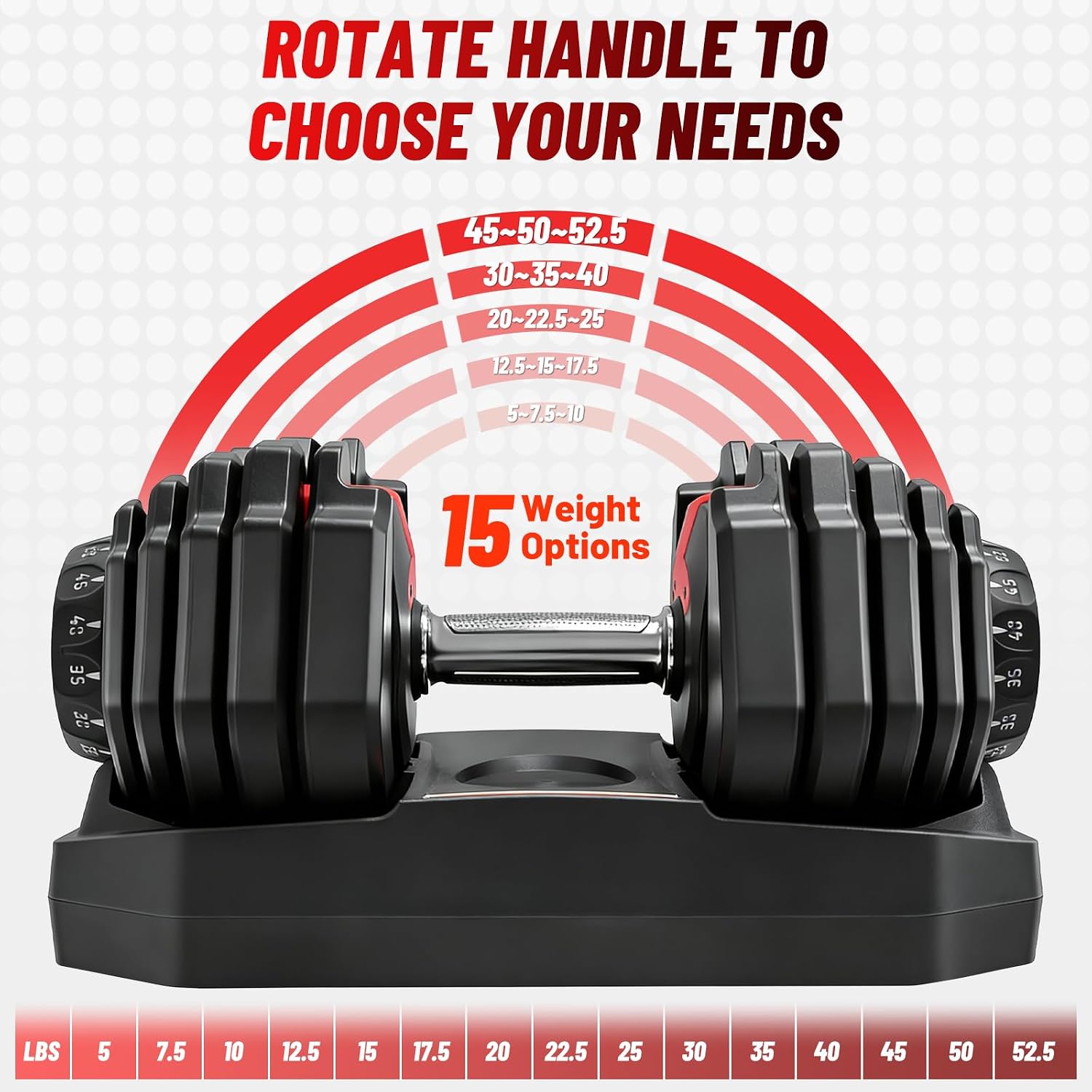 Adjustable Dumbbell Set, 2-in-1 Weights with Anti-Slip Handle, Fast Weight Adjustment for Home Gym, Strength Training, Single/Pair with Tray