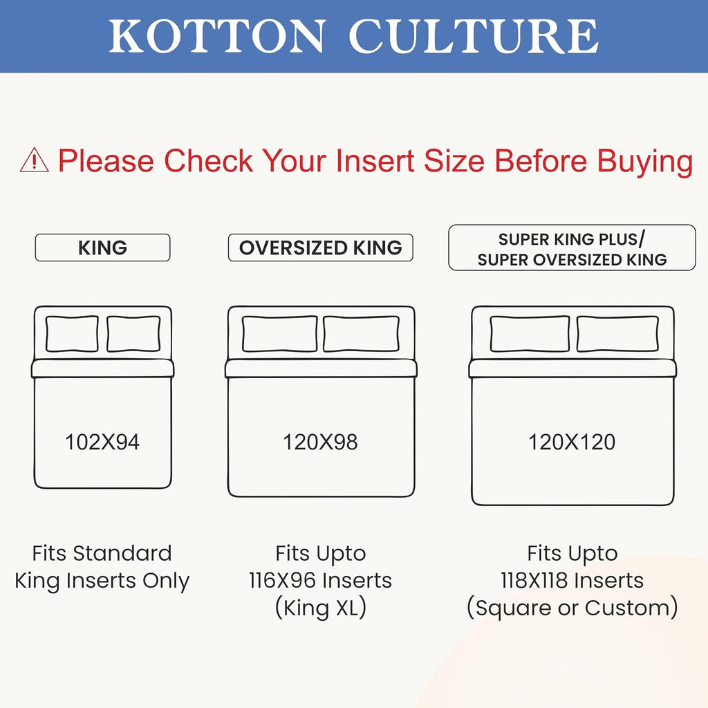 Kotton Culture 120'x 120' 3 Pc Super King Plus Pinch Pleated - Pintuck Duvet Cover Set - 100% Egyptian Cotton 600 TC - Zipper Closure & 7 Internal Ties- Fits Extra Large King Inserts - Dark Grey