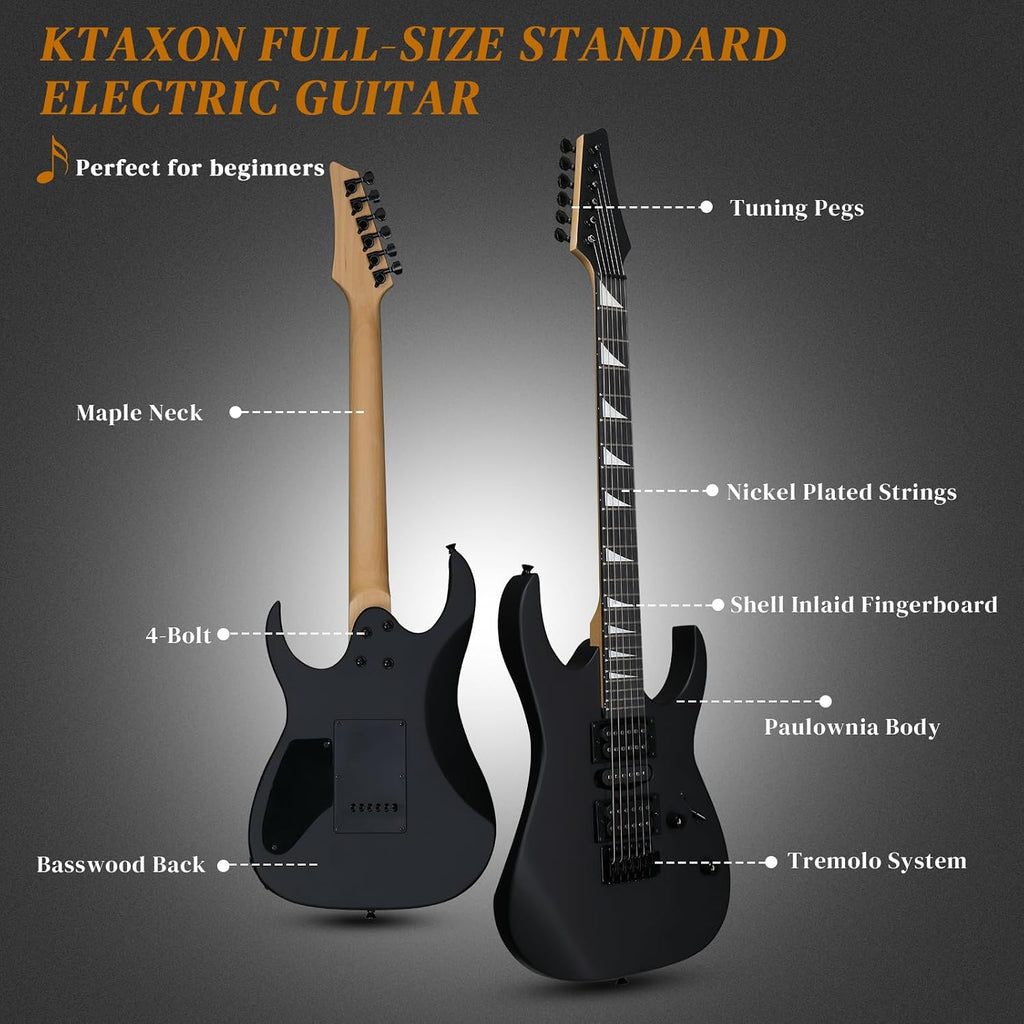 Ktaxon 39' Electric Guitar with 20Watt Amp, Full Size 170 Model Starter Guitar Kit for Beginners & Professionals W/Bag, Strap, Upgrade Cable, Guitar Capo, Tremolo Arm - Matte Back