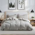 Simple&Opulence 100% Linen Duvet Cover Set, 3 PCS Natural French Flax Light Grey Ruffle Duvet Cover King Size, Breathable Comfy Linen Bedding Comforter Cover with 2 Pillowcases(Light Grey, 104'X 92')