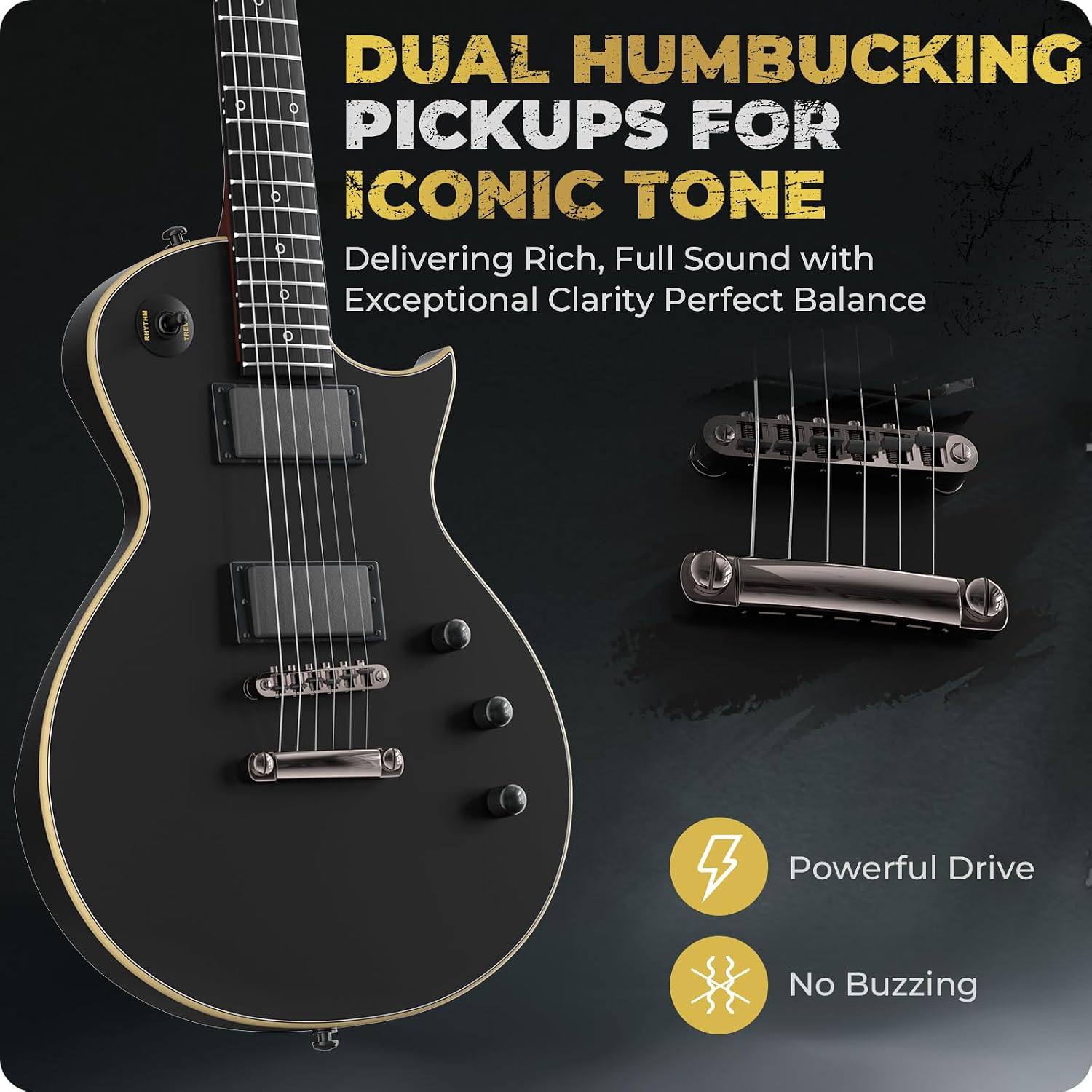Fesley 39' LP Electric Guitar Kit: Full Size Solid Body Electric Guitars for Beginners with Humbucker Pickups, Poplar Body, Mahogany Neck,22 Frets,6 String Guitar with Gig Bag,Cable,FLP350,Matte,Black