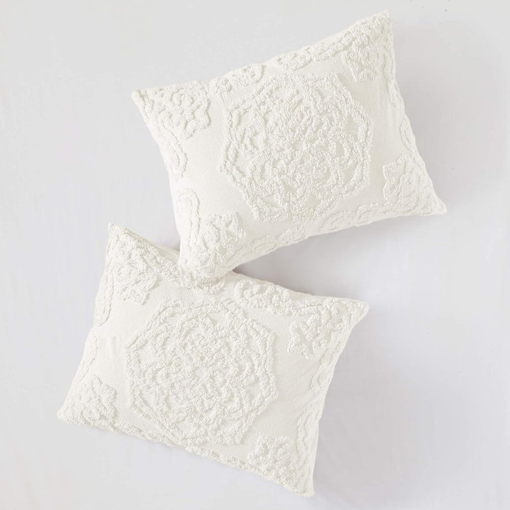 Madison Park Laetitia 100% Cotton Duvet Set - Chenille Tufted Medallion Design, All Season Cozy Bedding Shabby Chic Comforter Cover, Matching Shams, Floral Off White King/Cal King(104'x92') 3 Piece