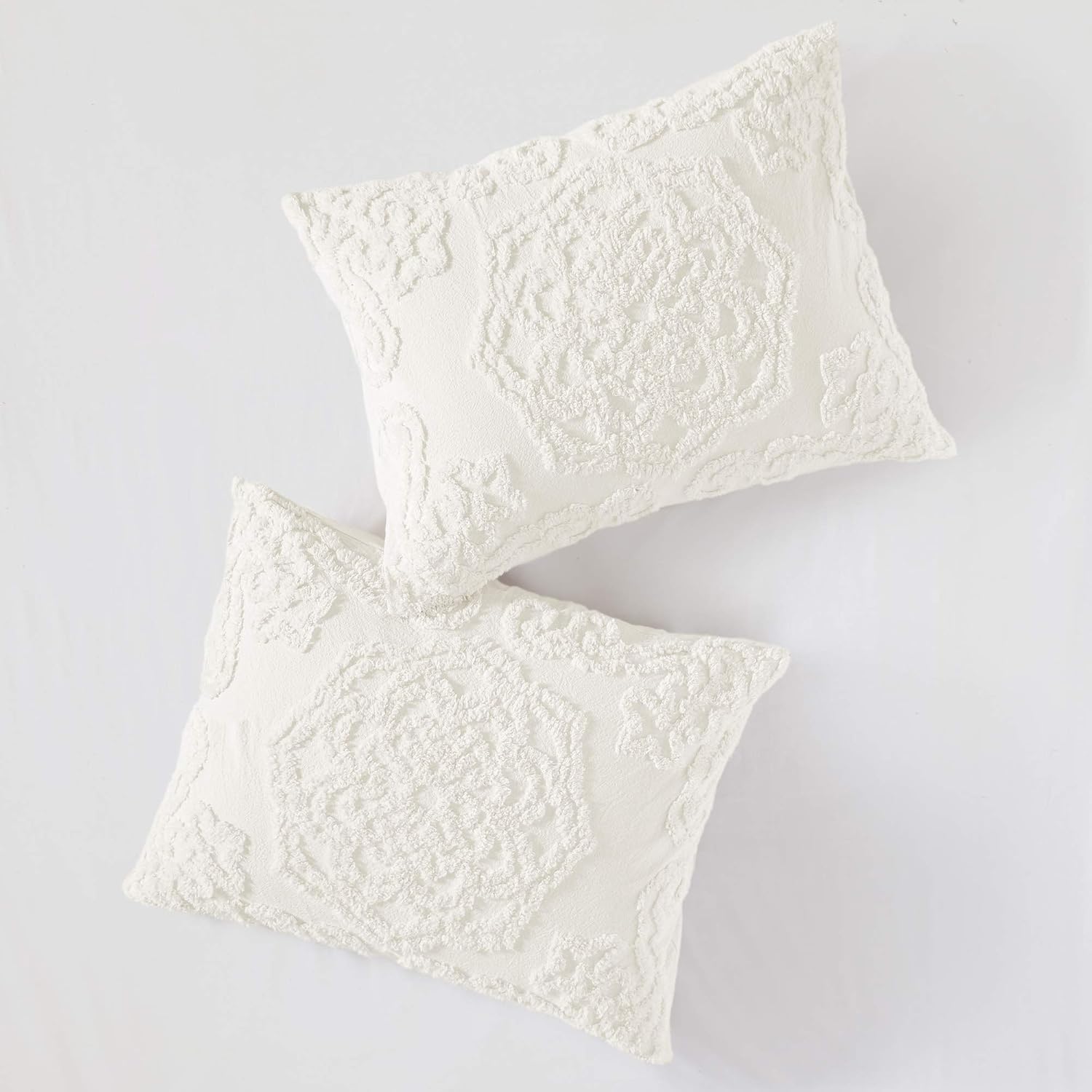 Madison Park Laetitia 100% Cotton Duvet Set - Chenille Tufted Medallion Design, All Season Cozy Bedding Shabby Chic Comforter Cover, Matching Shams, Floral Off White King/Cal King(104'x92') 3 Piece