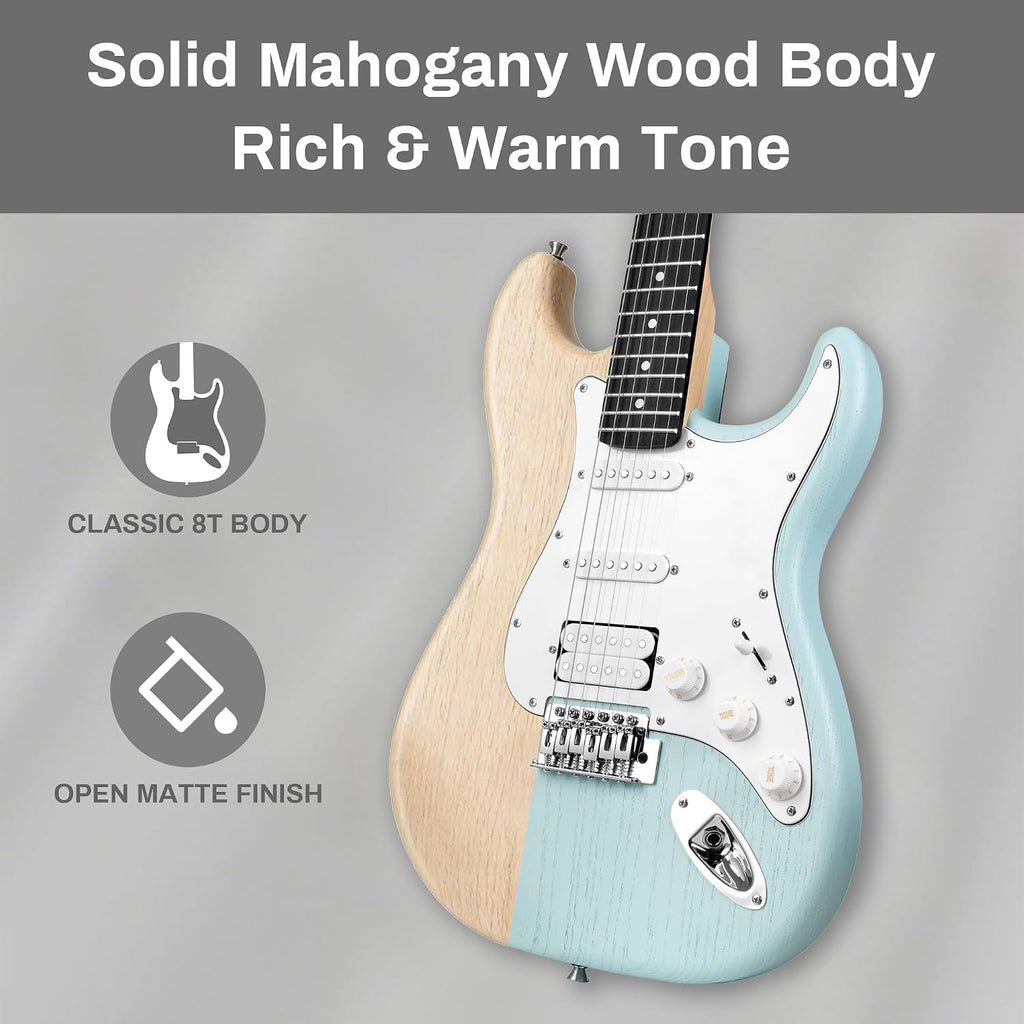 Mosen 39 Inch Electric Guitar with HSS Pickups & Single-Coil Tremolo System - with 5W Amp, Techwood Fingerboard, C-Shaped Satin Neck, All Accessories Included Gig Bag, Tuner, String, Capo, Strap
