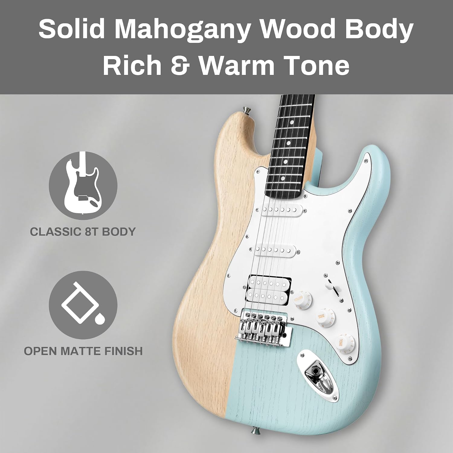 Mosen 39 Inch Electric Guitar with HSS Pickups & Single-Coil Tremolo System - with 5W Amp, Techwood Fingerboard, C-Shaped Satin Neck, All Accessories Included Gig Bag, Tuner, String, Capo, Strap