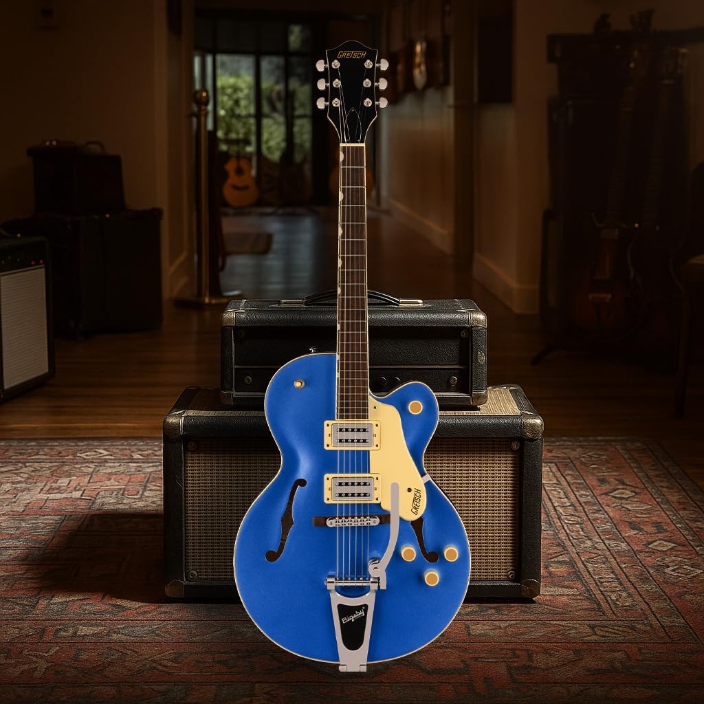 Gretsch G2420T Streamliner Hollow Body Electric Guitar - Fairlane Blue Bundle with Strings, Strap, Picks, String Winder, and Austin Bazaar Polishing Cloth