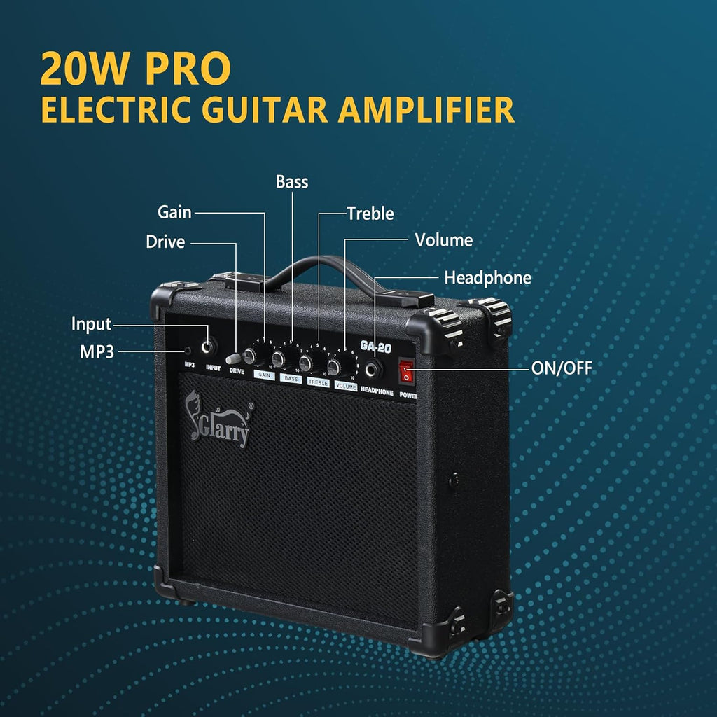 GLARRY 39' Full Size Electric Guitar Kit for Beginners, Starter Electric Guitar Set with 20W Amp & HSH Pickups, Model 170 (Turn Blue)