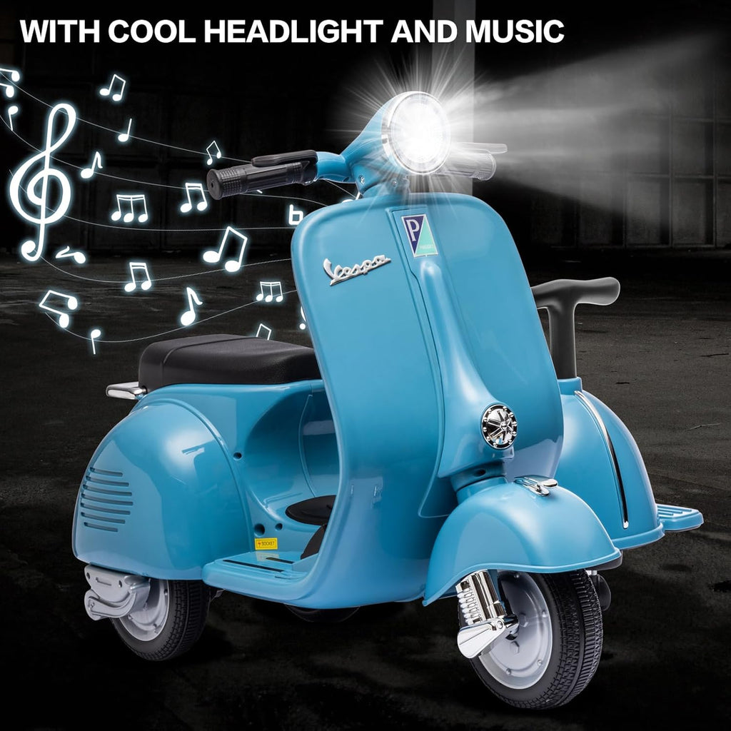 Kids Three Wheeled Motorcycle with Side Car & Speaker, Rechargeable Ride On Toy (Blue)
