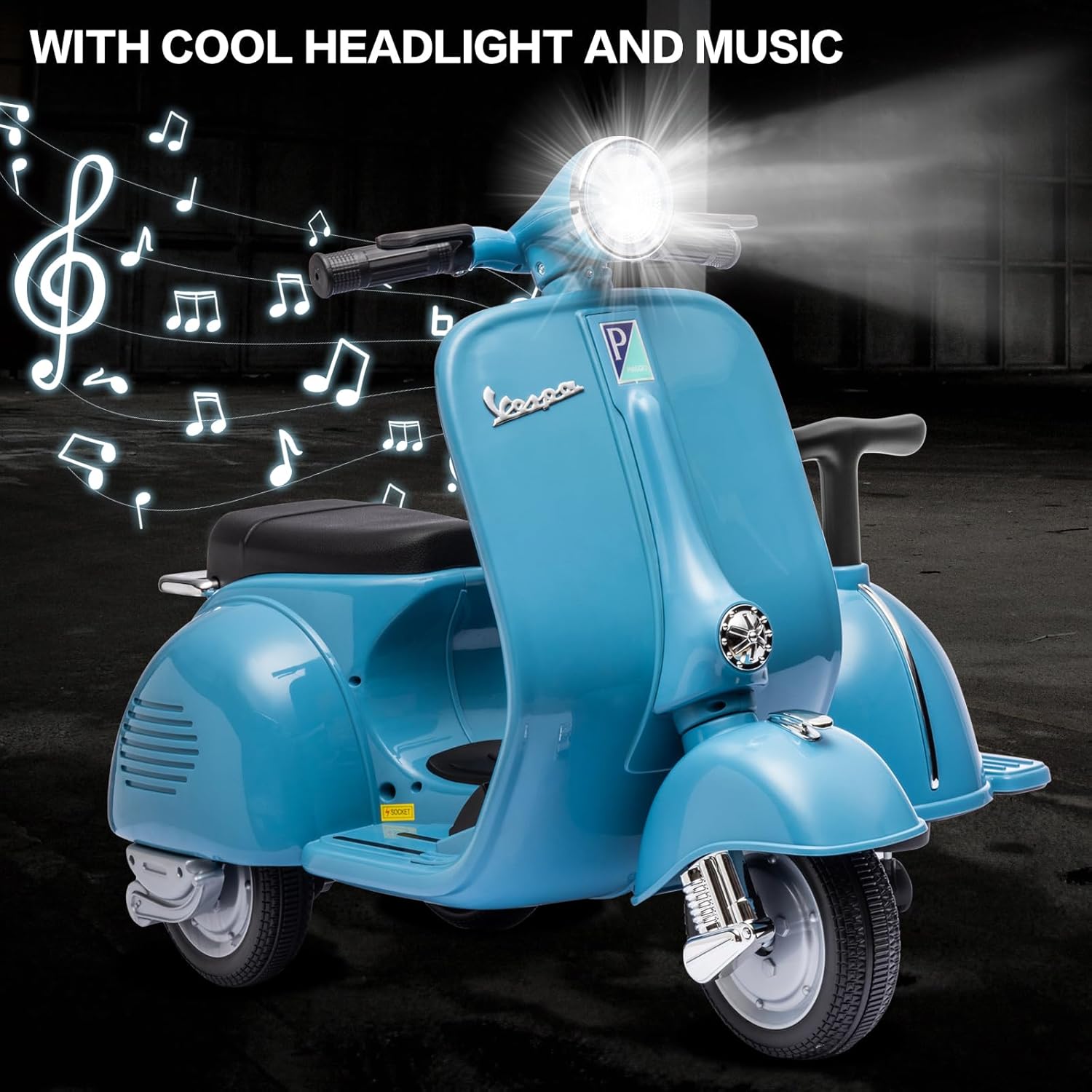 Kids Three Wheeled Motorcycle with Side Car & Speaker, Rechargeable Ride On Toy (Blue)