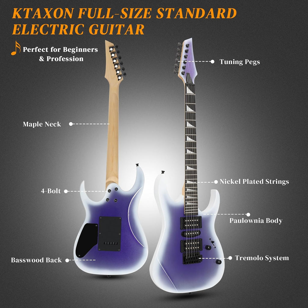 Ktaxon 39' Electric Guitar with 20Watt Amp, Full Size 170 Model Starter Guitar Kit for Beginners & Professionals W/Bag, Strap, Upgrade Cable, Guitar Capo, Tremolo Arm - Gradient Purple