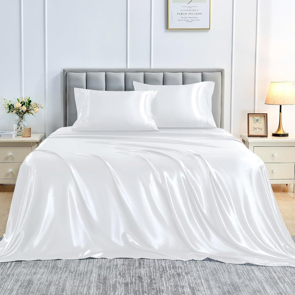 Twin XL Size 4-Piece Sheet Set Premium 30 Momme Mulberry Silk Bed Sheets Set Fits 23-26' Deep Pocket (Solid, Elephant Grey)
