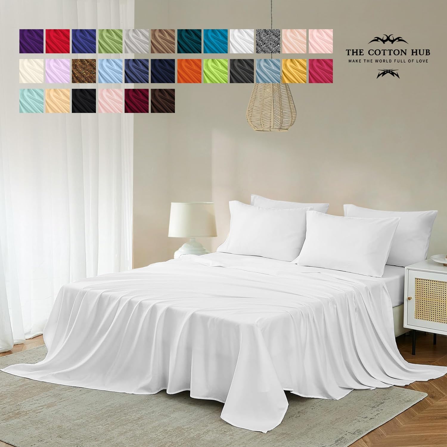 Queen Size 6-PCs Sheet Set Fully Elasticized Fits 16-22' Deep Pocket, Genuine 600 Series 100% Pima Cotton Bed Sheets (Solid, White)