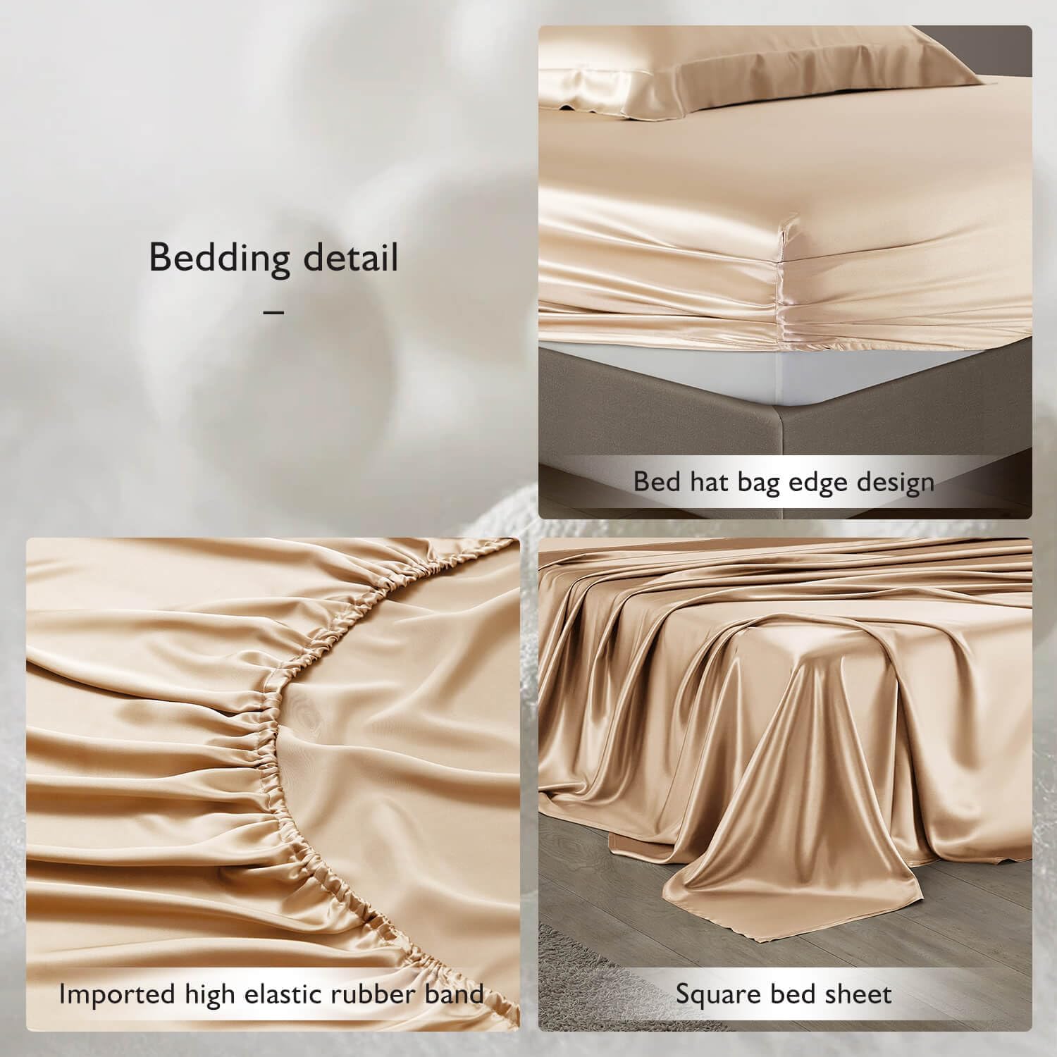 DISANGNI 22 Momme 100% Mulberry Silk Bedding Set - 4-Piece Luxury (2 Pillowcases, 1 Fitted Sheet, 1 Flat Sheet) - 6A Grade Natural Silk (Champagne, Queen)