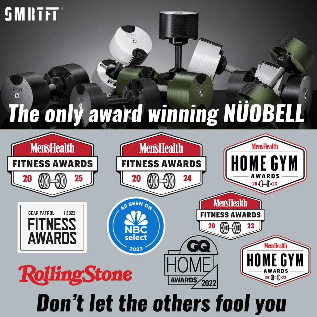 SMRTFT NUOBELL Adjustable Dumbbells 5–100 lb Set | Original NUOBELL | 26 Weights in 1 for Home Gym Strength Training | Steel-Knurled Handle | Space-Saving Dumbbell Set of 2 | 2-Year Warranty