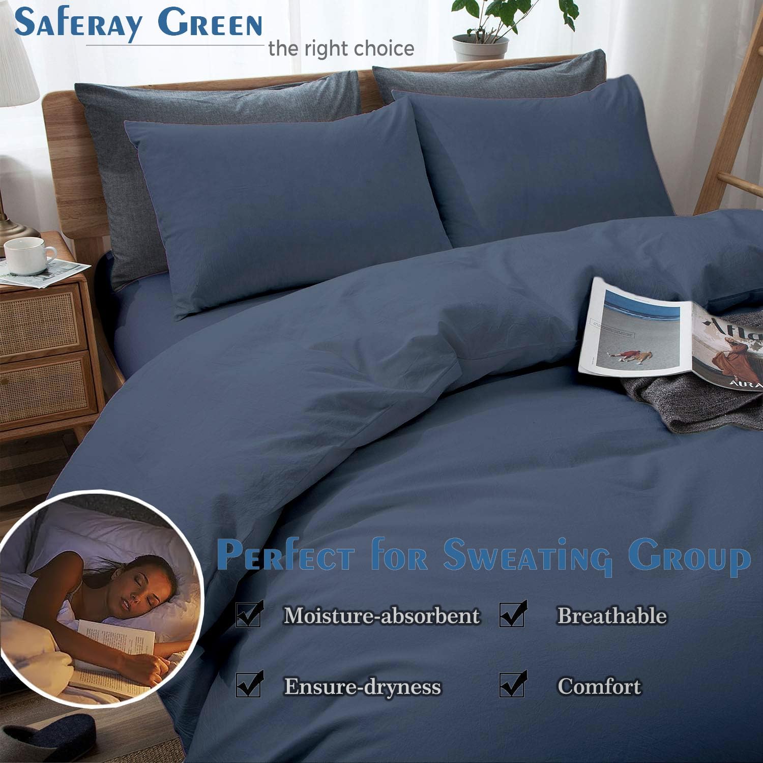 Steel Blue Duvet Cover Set Oversized Queen Size 1 Duvet Cover with 2 Pillow Shams 3-Pc Comforter Cover with Zipper Closure & Corner Tie 100% Egyptian Cotton (98x98 Inch, Steel Blue)